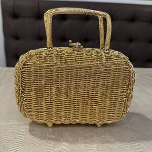 Vintage 1960s Gold Tone Woven Metal Purse